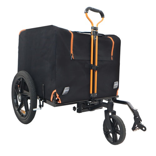 Foldable Pet Stroller & Bike Trailer, Orange/Black, for Small Pets.