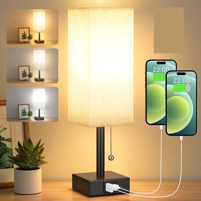 Bedside Table Lamp with USB Ports and 3 Brightness Levels