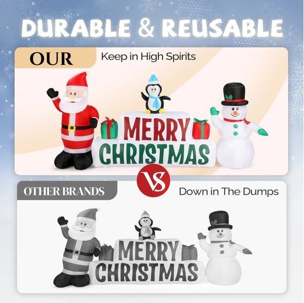 Inflatable Santa Claus and Snowman with Merry Christmas Sign