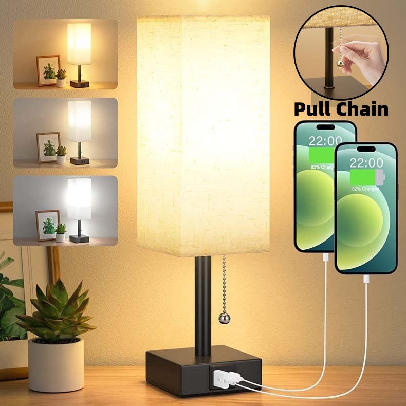 Bedside Table Lamp with USB Ports and 3 Brightness Levels