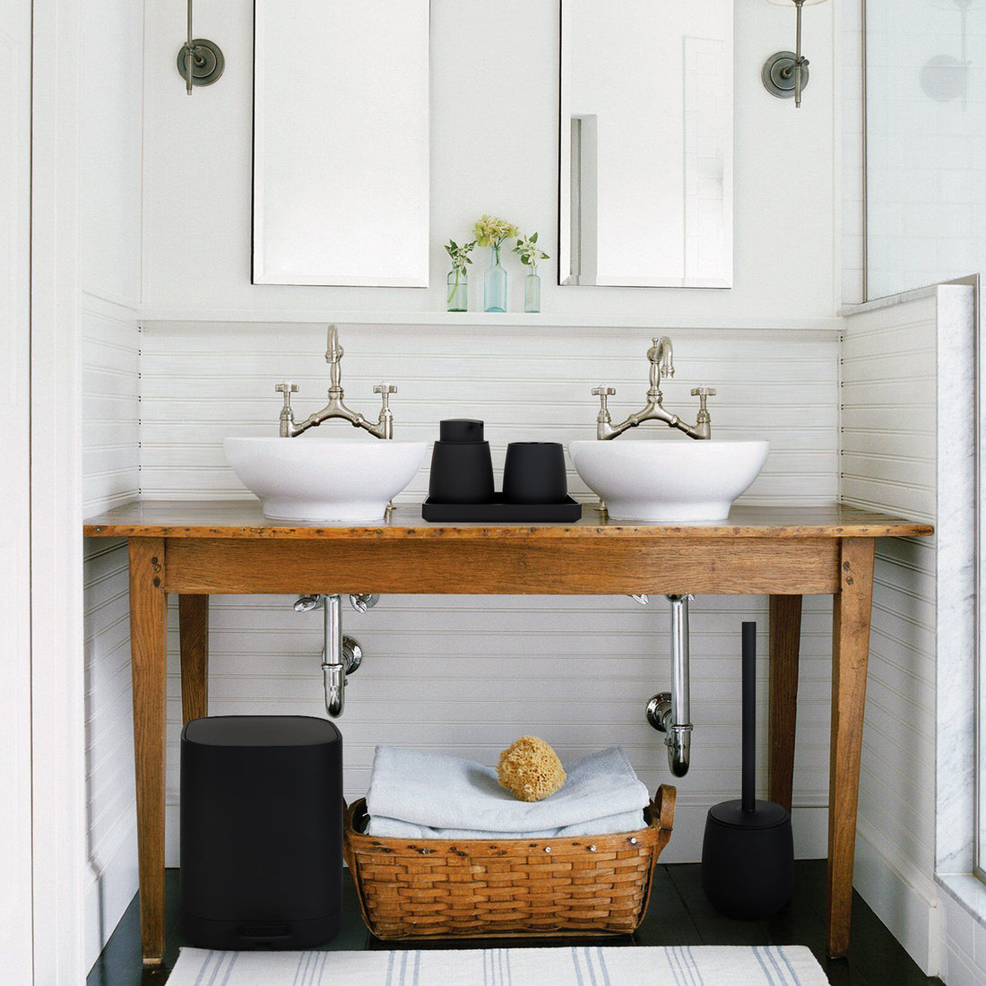 Bathroom Set: Trash Can, Soap Dispenser, Toothbrush Cup, Toilet Brush