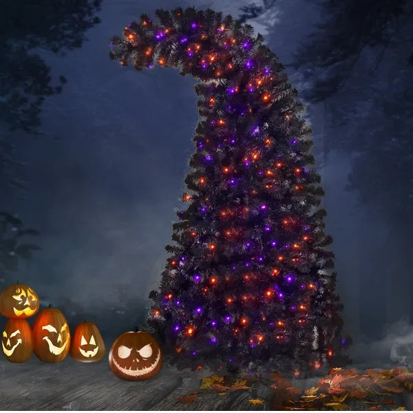 6FT Bent Top Halloween Christmas Tree, 1,080 Tips, 300 LED Lights - Bendable Artificial Fir Holiday Decor