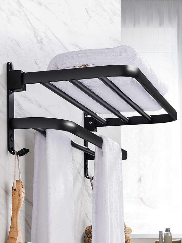 Wall-Mounted Towel Rack Shelf, No Drilling Needed.