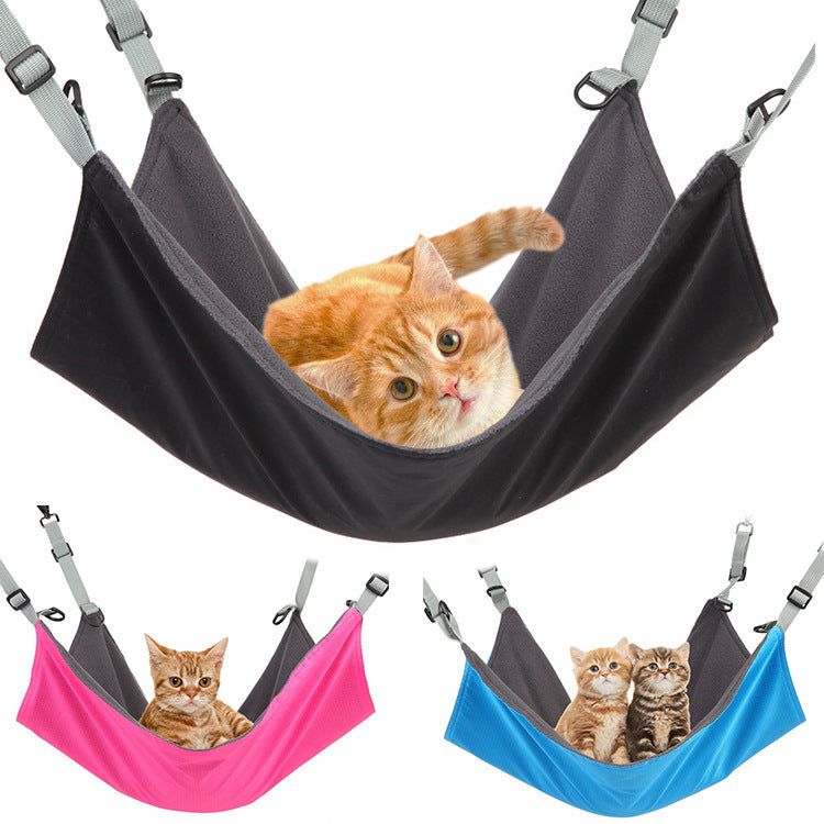 Four-Season Hanging Pet Hammock with Plush and Waterproof Nylon