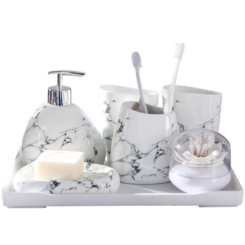 Marble Texture Ceramic Bathroom Cup Set