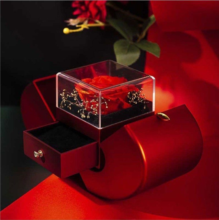 Red Apple Jewelry Box with Eternal Rose and Necklace