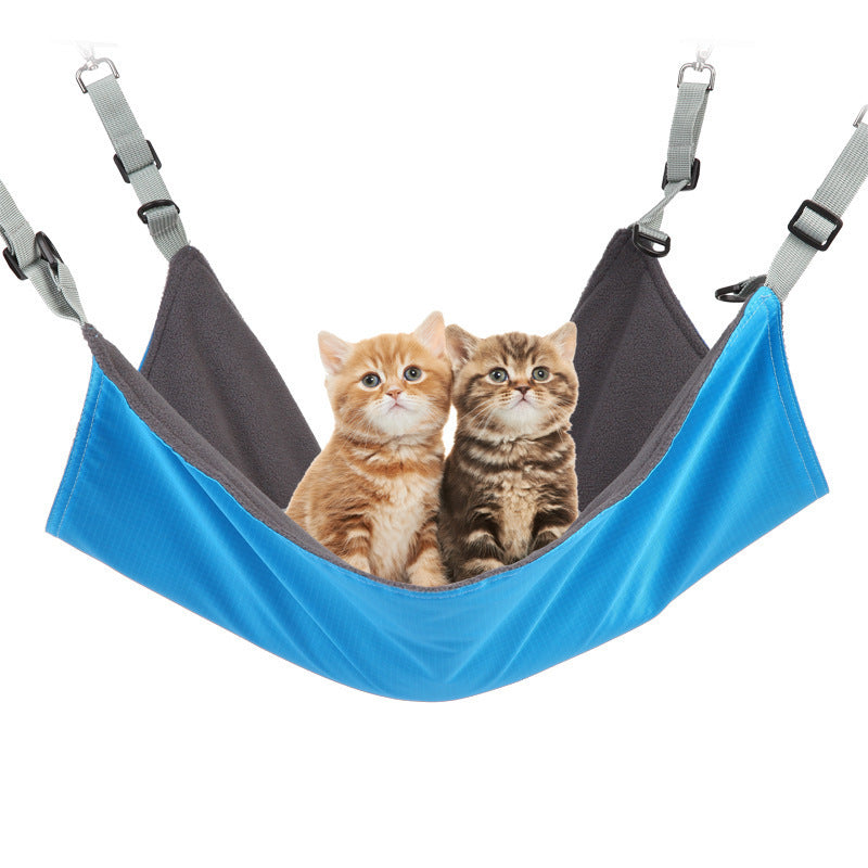 Four-Season Hanging Pet Hammock with Plush and Waterproof Nylon