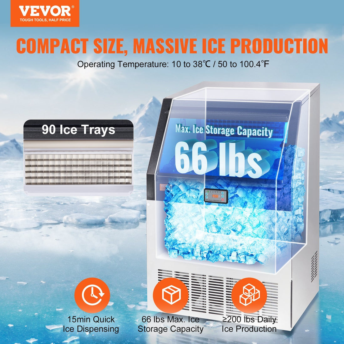 VEVOR 200lbs Commercial Ice Maker with LED Display