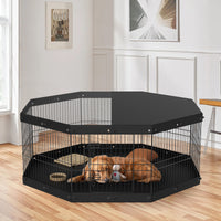 VEVOR Dog Playpen, 8-Panel Foldable Metal Pet Fence with Cover and Pad, 24in for Small/Medium Pets.