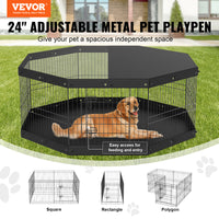 VEVOR Dog Playpen, 8-Panel Foldable Metal Pet Fence with Cover and Pad, 24in for Small/Medium Pets.