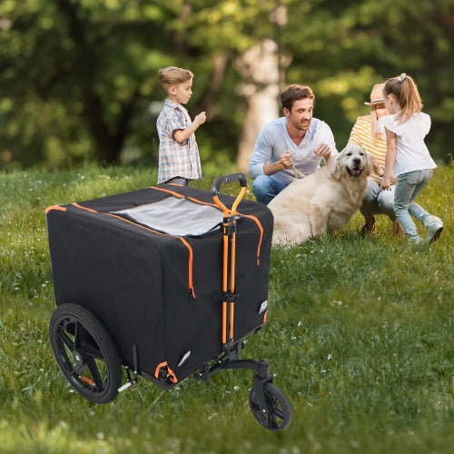 Foldable Pet Stroller & Bike Trailer, Orange/Black, for Small Pets.