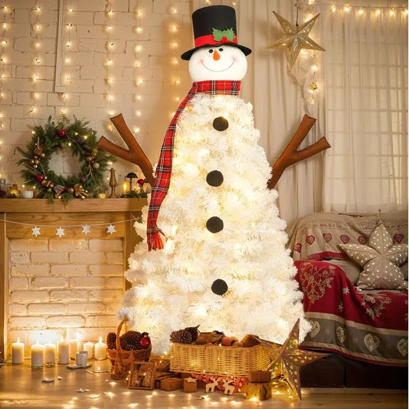 4FT Snowman Christmas Tree with Pre-Lit LED Lights, Holiday Decoration