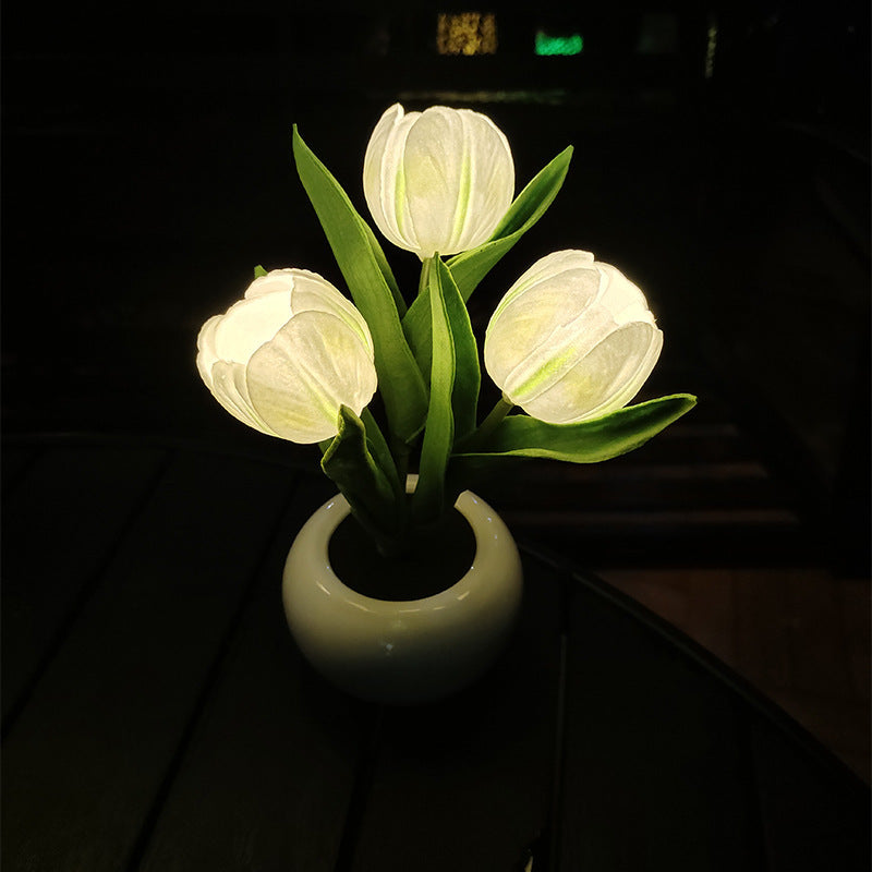 LED Tulip Night Light with Potted Flower Design